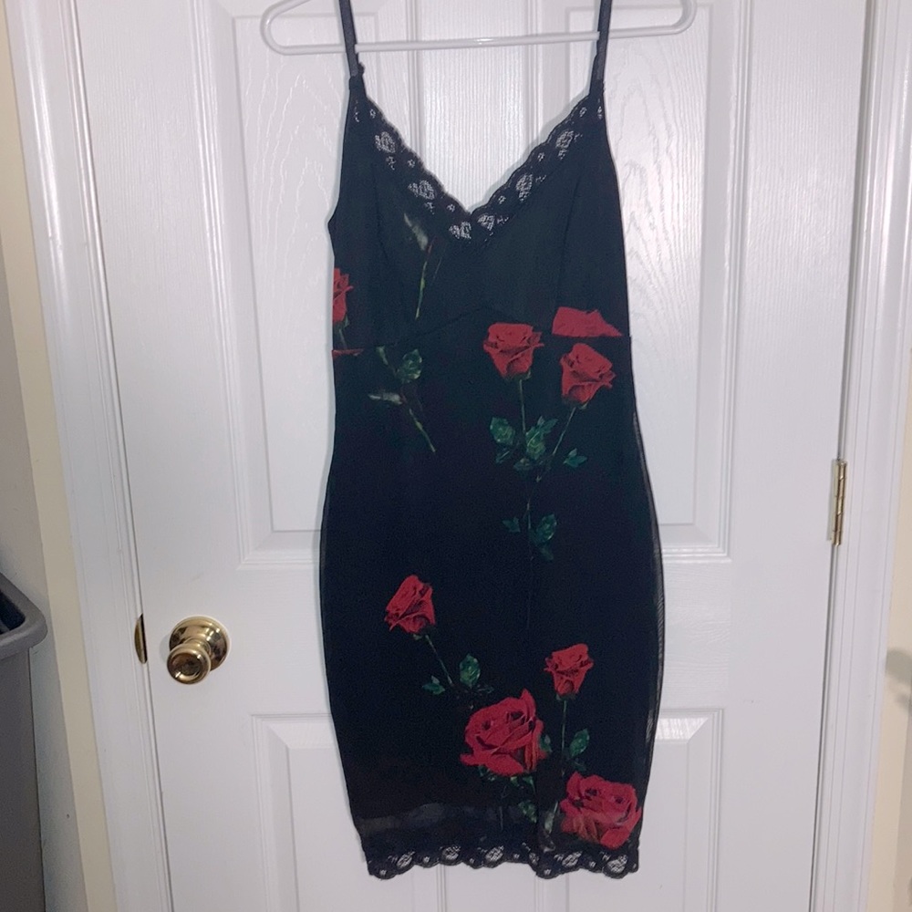 Rose Mesh Overlay Dress